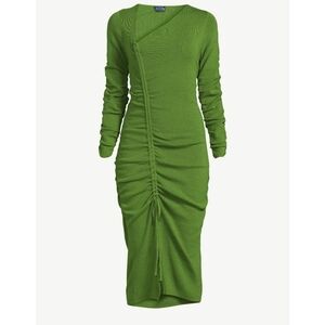 Scoop Midi Ruched Sweater Dress W/ Adjustable Side Slit, Green, Sz M, EUC